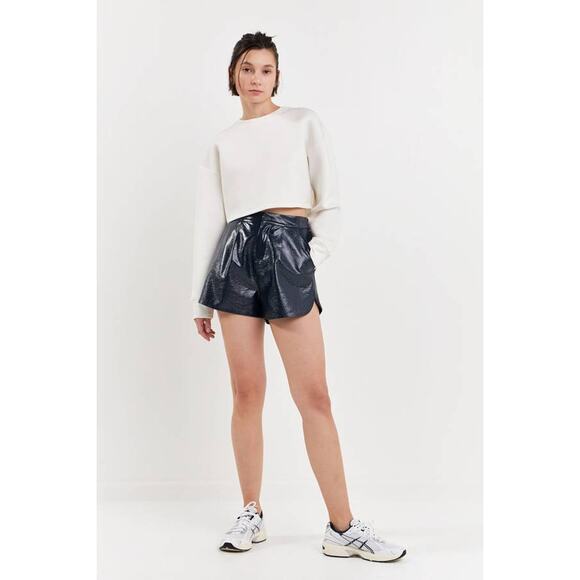 Grey Lab Shiny Vegan Faux Leather Navy Blue PU Shorts JJ125P L Large NEW NWT - Picture 3 of 6